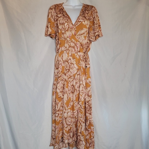 Band of the Free Heather Gold Floral Maxi Wrap Dress Women's Size Large - Picture 3 of 16